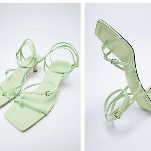 Zara Mint Green Strappy Square-Toe Heels